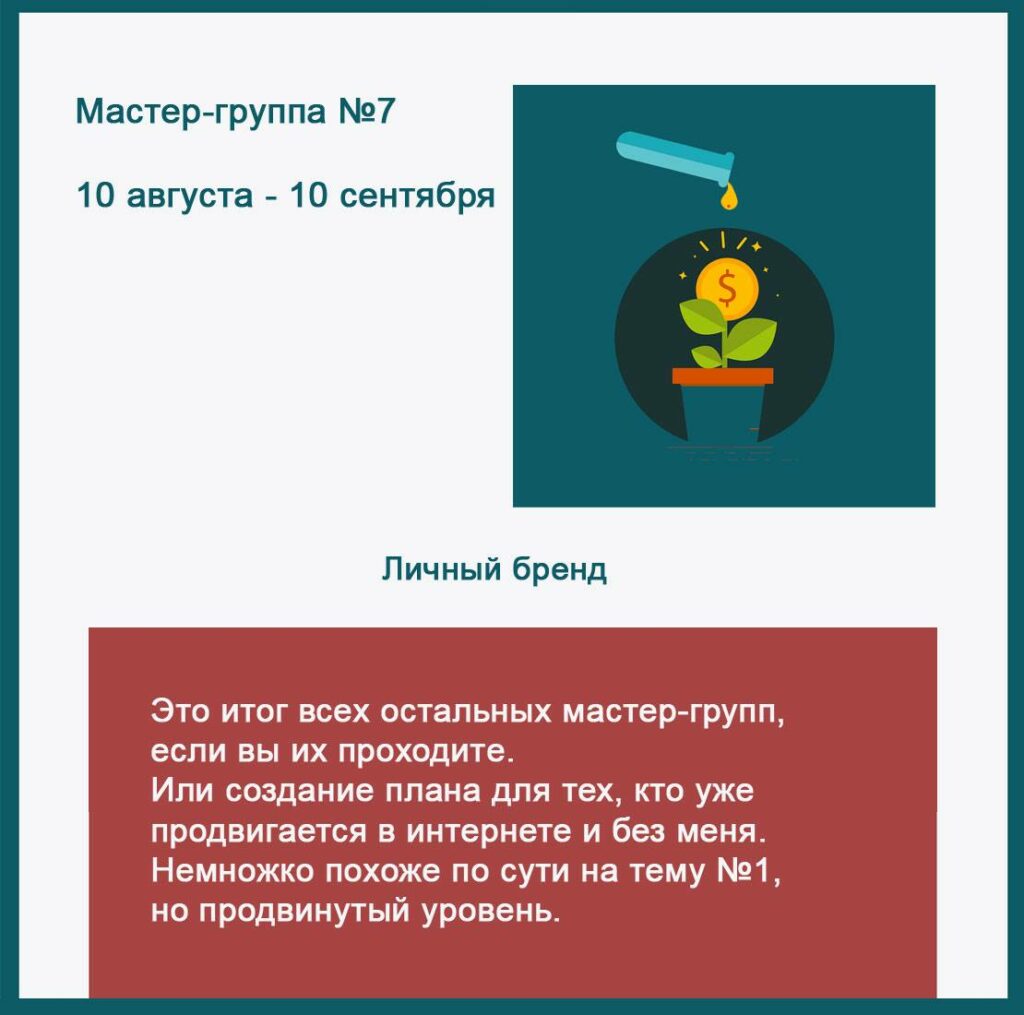10 августа – 10 сентября 2020 —  Мастер-группа Личный бренд | Онлайн